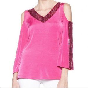 Women's Cocktail party Wedding day Sequins Cold Shoulder Tunic Top plus1X2X